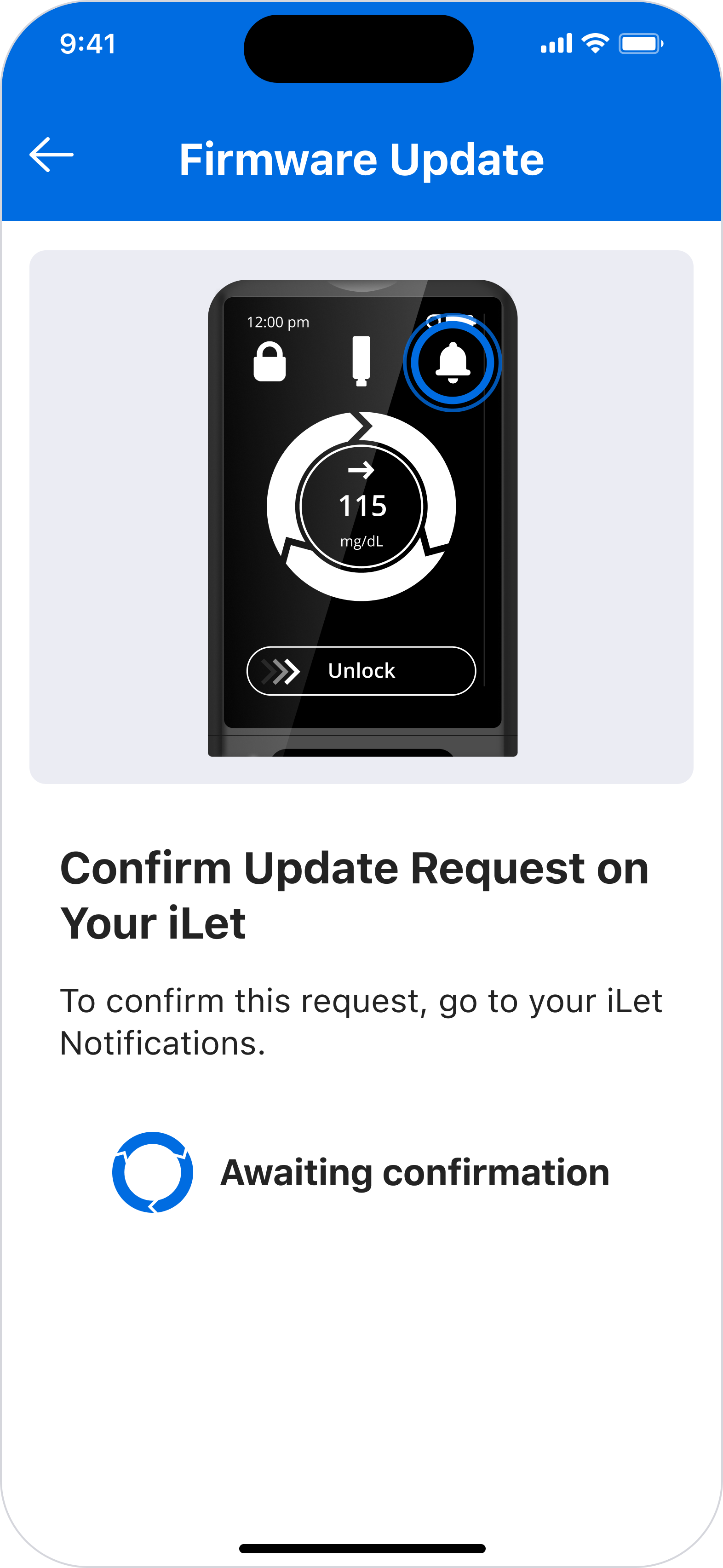 Step 7: Confirm the update request on your iLet via Notifications.