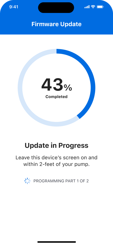 Step 8: Keep the phone within 2 feet of the pump while the update is in progress.